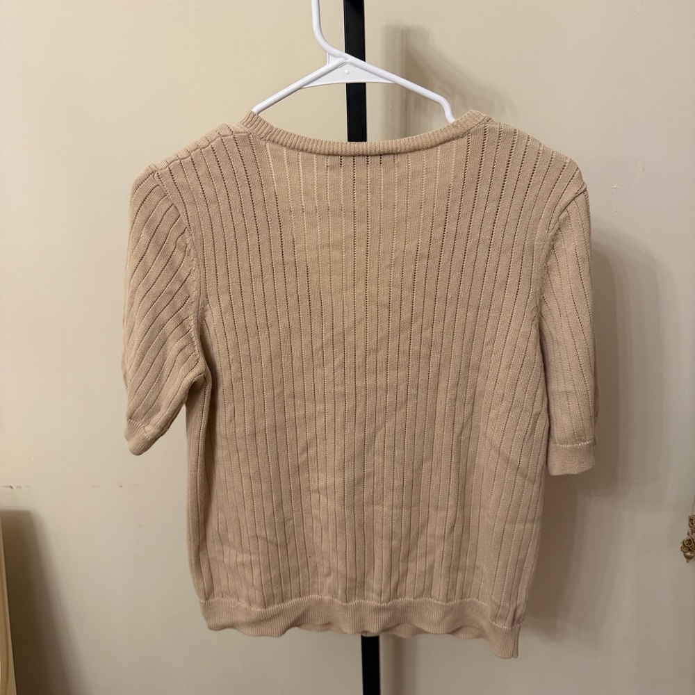 Beige Ribbed Button Down Shirt - Picture 2 of 3